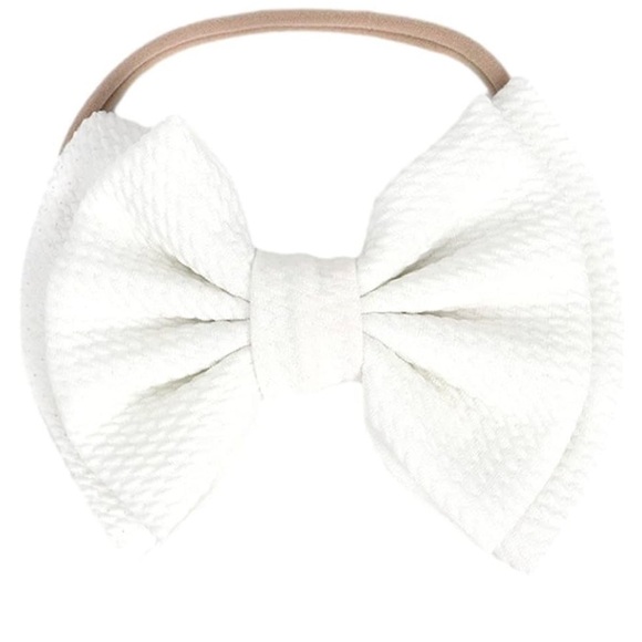 Baby Girl's 5 Inches Soft Double Bow-knot Nylon Headband Toddler (White) - Picture 1 of 6